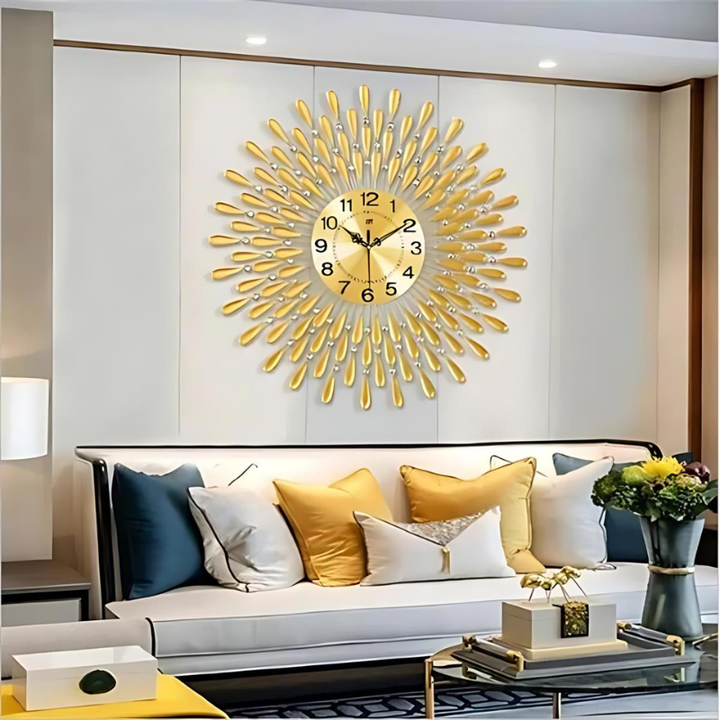 Large Metal Wall Clock with Gold or Silver Finish
