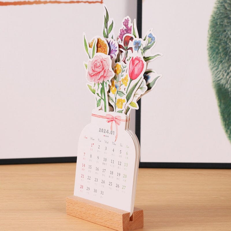 2024 Desk Calendar with Wooden Frame