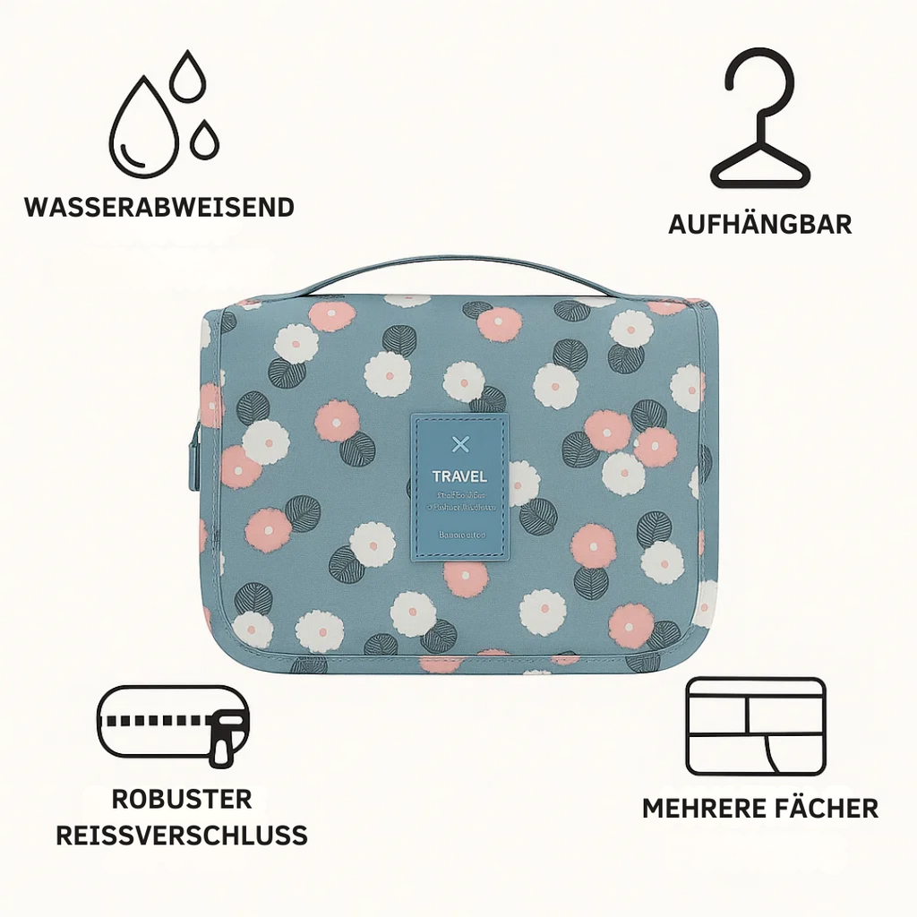 TravelEase – Water-repellent Cosmetic Bag with Hook and Compartments | Travel Toiletry Bag