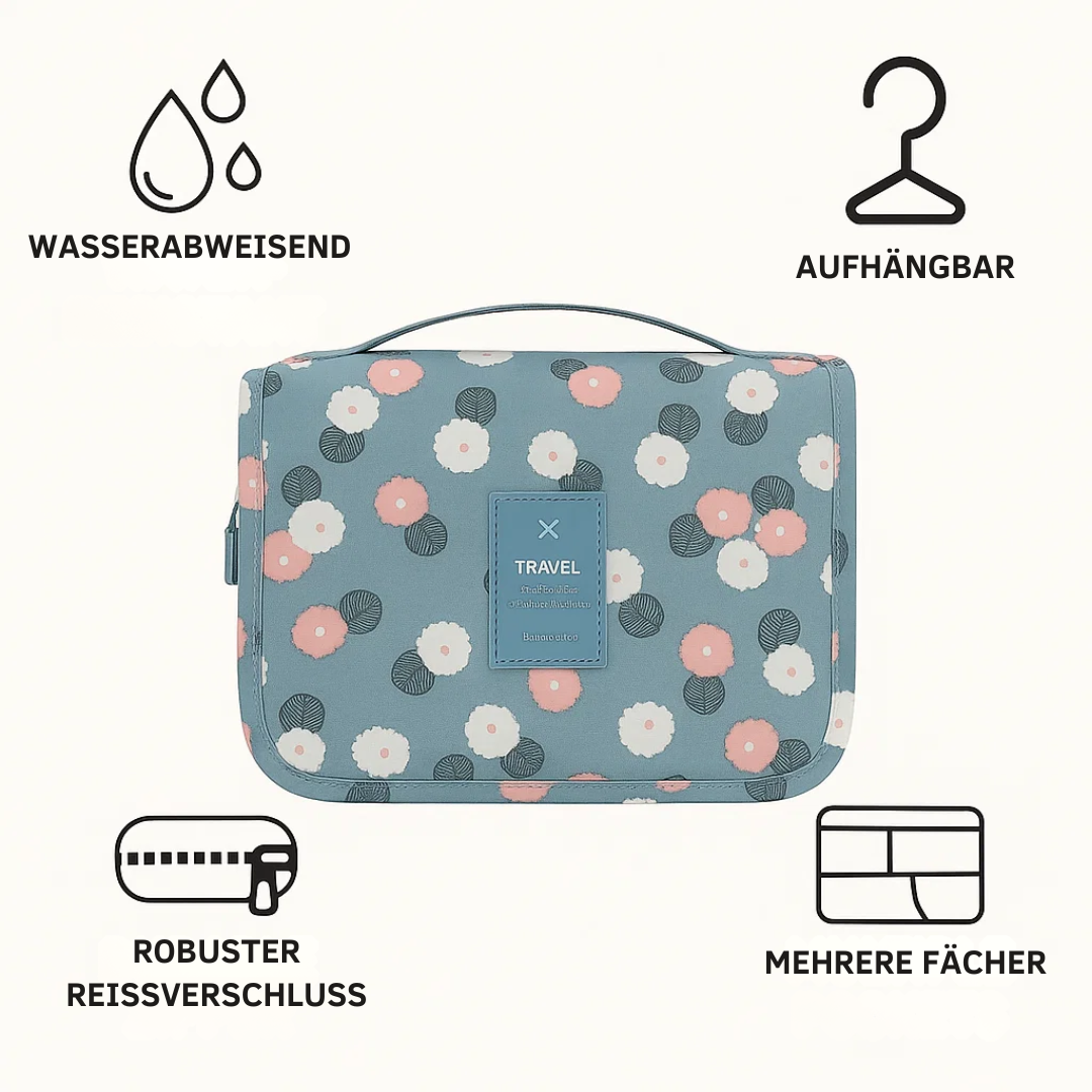 TravelEase – Water-repellent Cosmetic Bag with Hook and Compartments | Travel Toiletry Bag