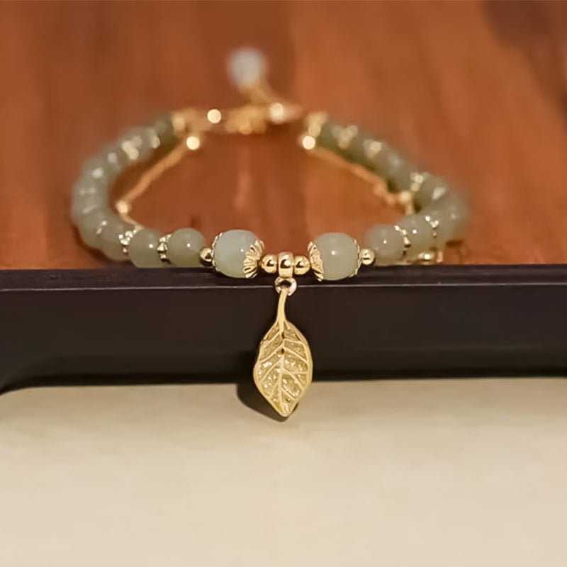 Hetian Jade Leaf Gold Bracelet