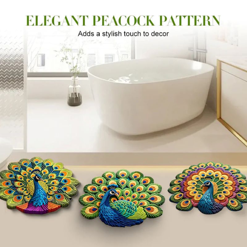 Quick-drying non-slip peacock floor mat