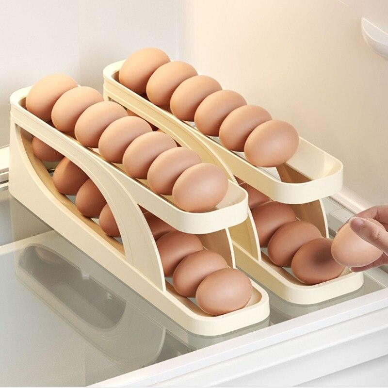 Self-organizing egg shelf for maximum freshness