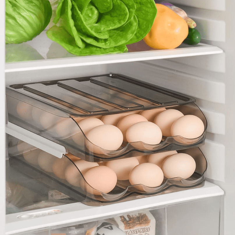 Stylish and practical egg container with an intelligent stacking design