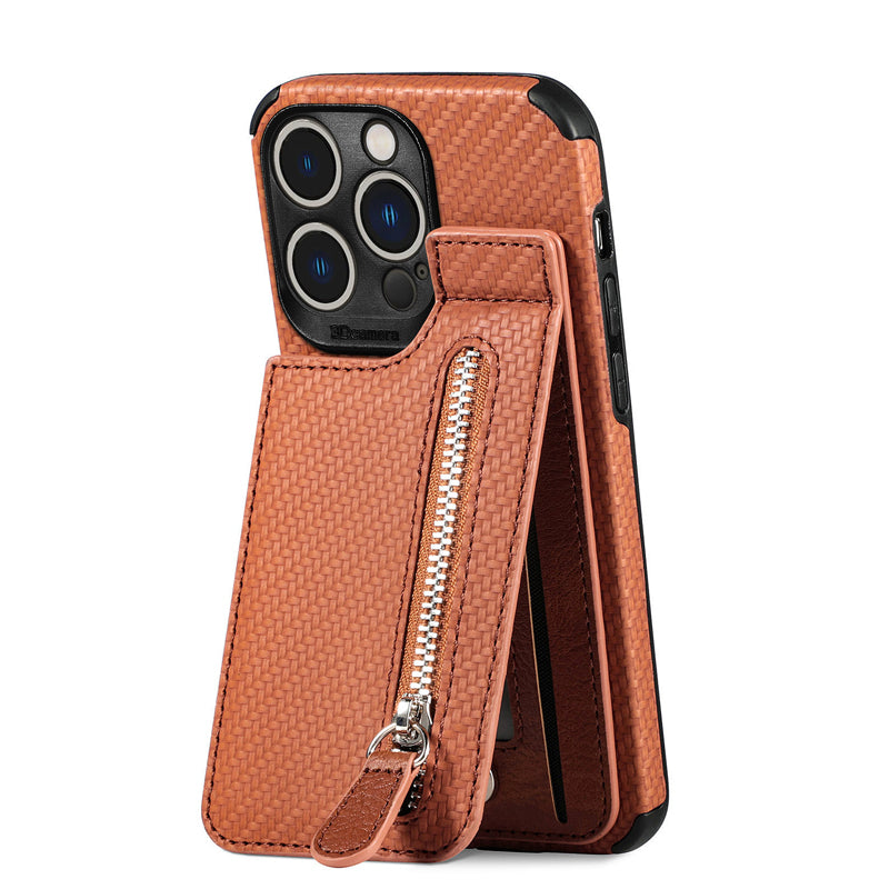 Magnetic zipper wallet case with credit card holder