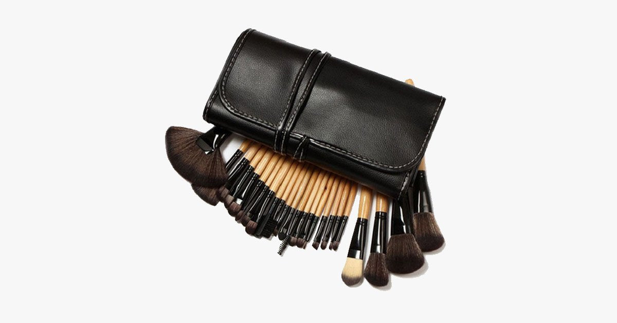 Professional Makeup Brush Set with 32 Brushes and 1 Bag - Brown
