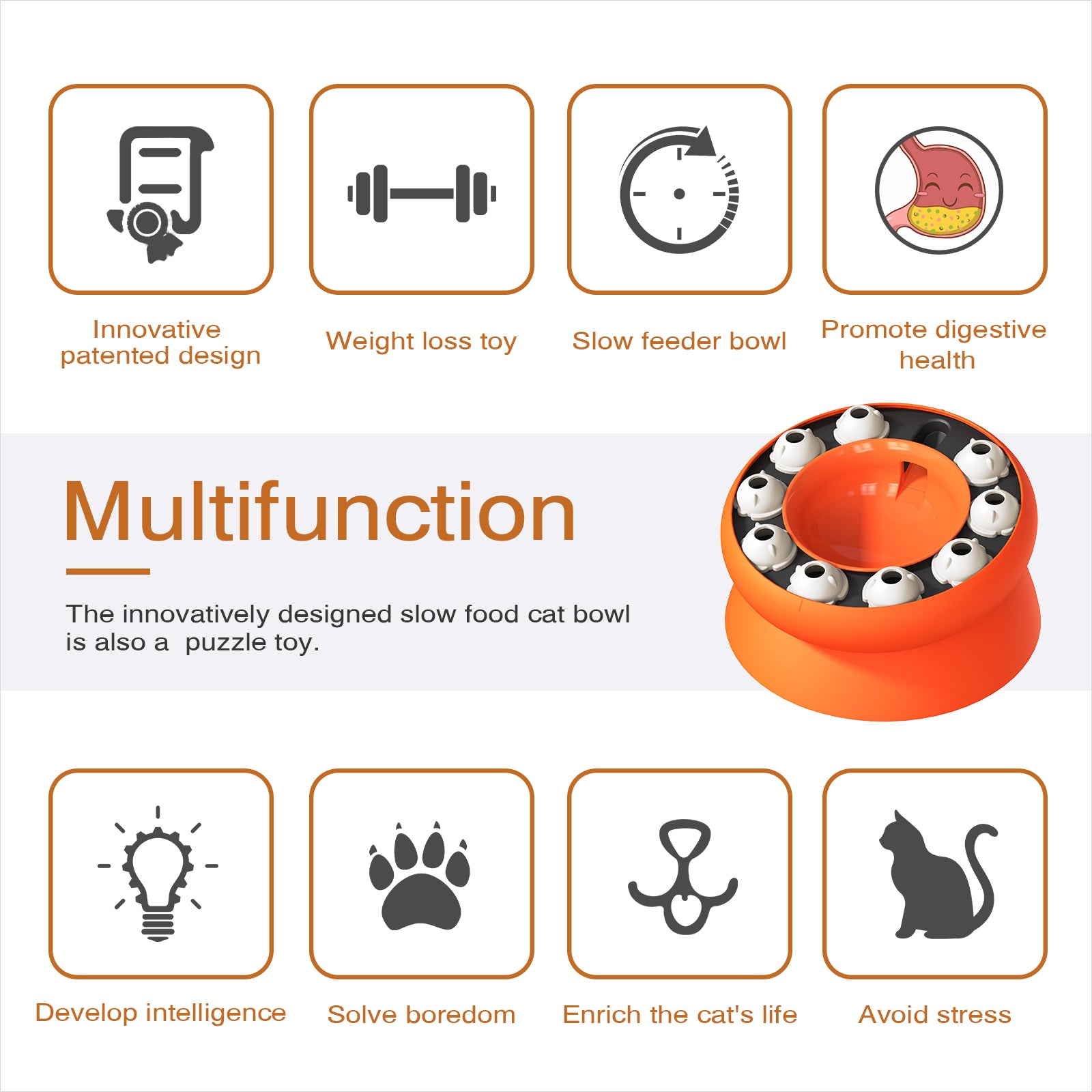 Weight Loss Cat Bowl – Slow Feeder Anti-Gulp Design