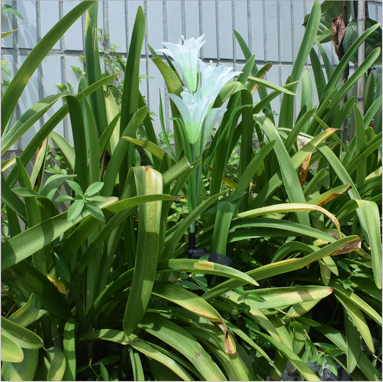 Solar LED flower lights in lily shape – Color-changing garden lights with stake for outdoor areas
