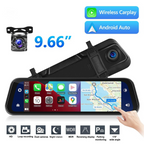Mirror Dash Cam with 9.66-Inch Touchscreen, Dual 1280×720P Cameras and GPS