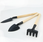 3-piece garden tool set with wooden handles – Handy shovel, rake, and hoe for garden maintenance