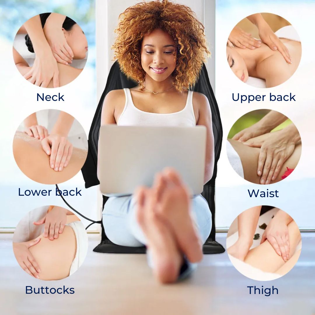 RelaxPulse | Massage Chair Pad – Heated Vibration Seat Cushion – Adjustable Lumbar Support – for Home, Office & Car Use