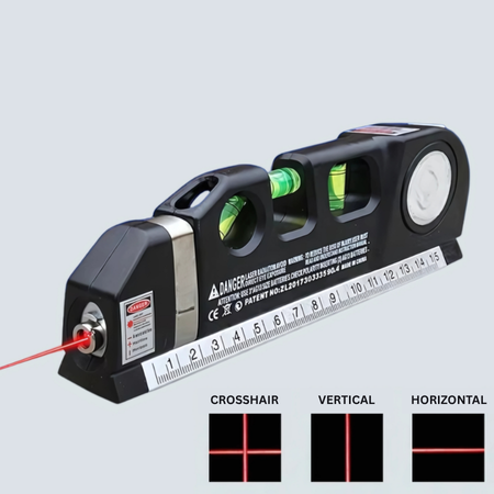 Multipurpose Laser Level Tool with Cross Line Projection and 8-Foot Tape Measure
