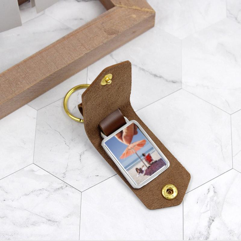 Leather keychain with family photo