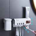 Smart UV Light Sterilizer Toothbrush Holder, Wall Mounted Toothpaste Dispenser