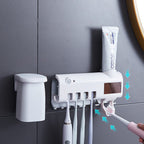 Smart UV Light Sterilizer Toothbrush Holder, Wall Mounted Toothpaste Dispenser