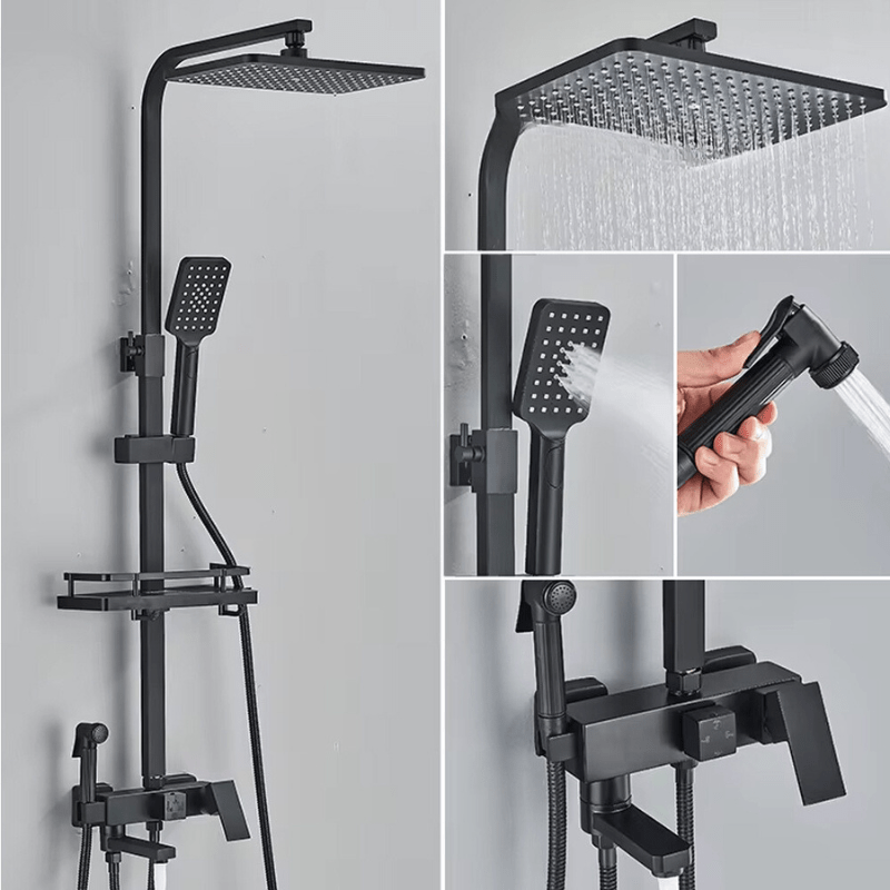 RainFlow Luxe Rain Shower Set – adjustable brass shower fixture with 4 functions