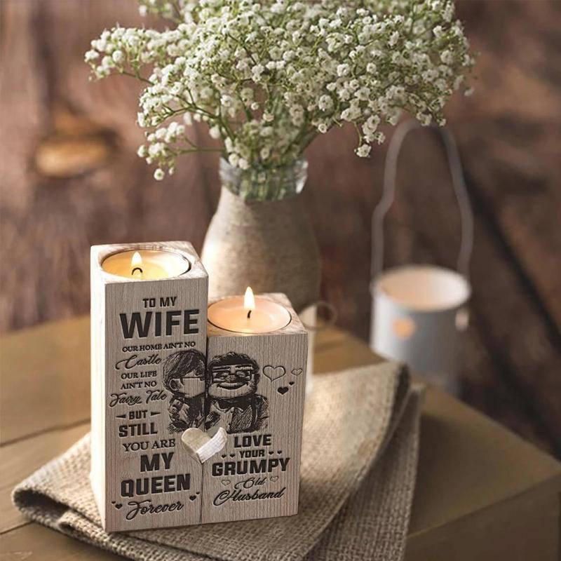Wooden heart candle holder