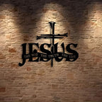 Jesus and cross metal silhouette wall decoration