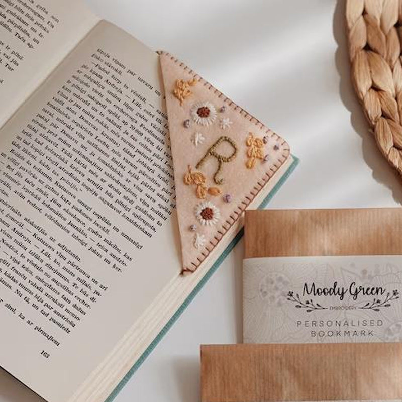 Personalized hand-stitched corner bookmark