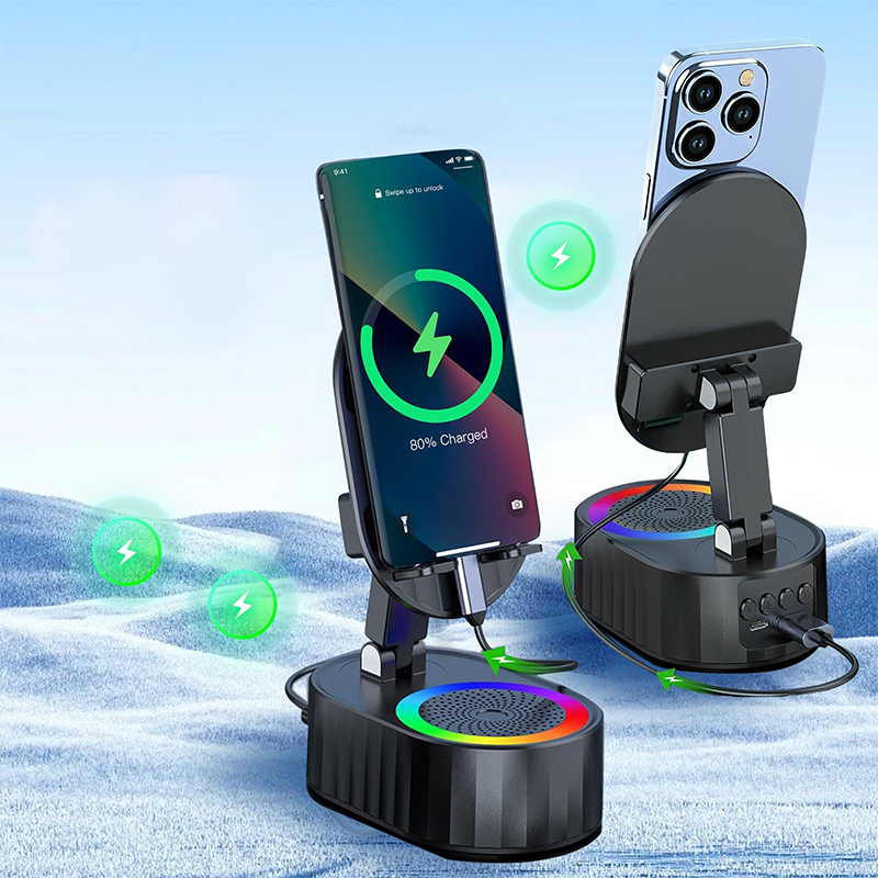360° Adjustable Phone Stand with Built-in Bluetooth Speaker