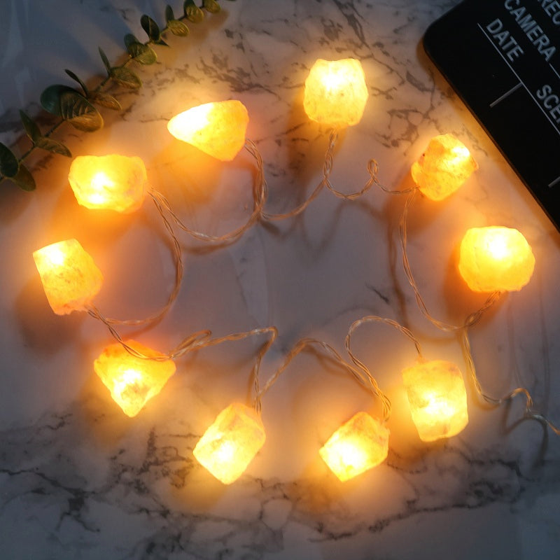 SolaraGleam Himalayan Salt String Lights | Warm Amber Light | Portable Natural Crystal Decoration for Home