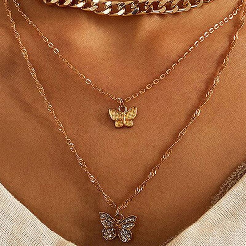 Stacked Butterfly Pendant Necklace