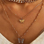 Stacked Butterfly Pendant Necklace