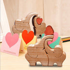 Decoration made of plush animals from hand-carved wood