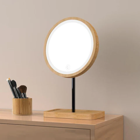 Wooden Illuminated Makeup Mirror