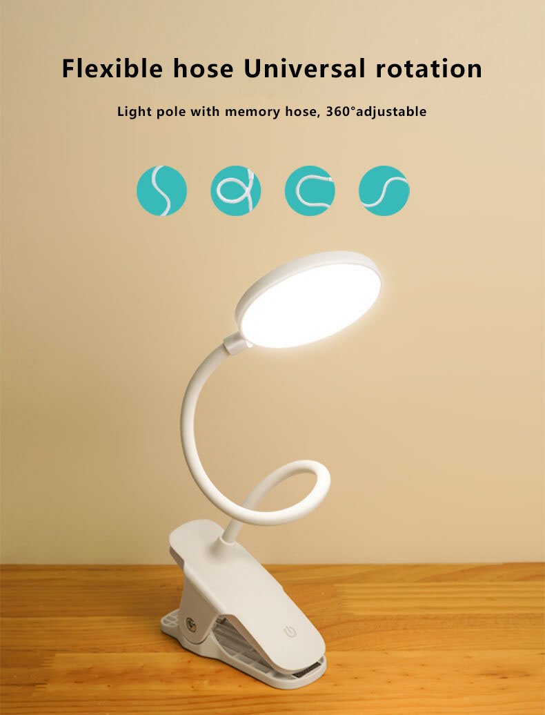 Simple LED Clip Desk Lamp rechargeable Eye Protection Night Light