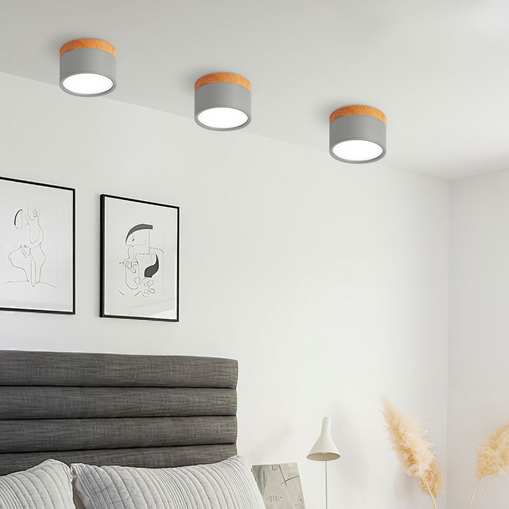 Ceiling Light with Pink Flush Wood Finish