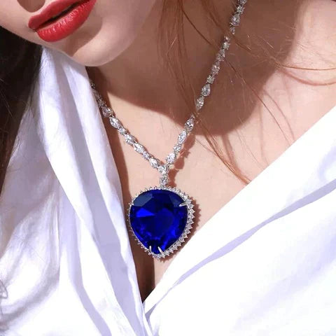 Seductive Blue Crystal Heart Necklace | Timeless Elegance and Style