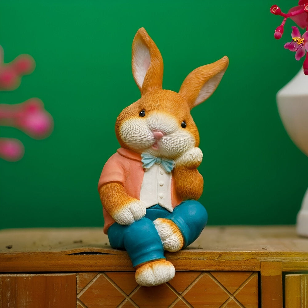Sitting rabbit sculpture for playful and modern desk or shelf decoration