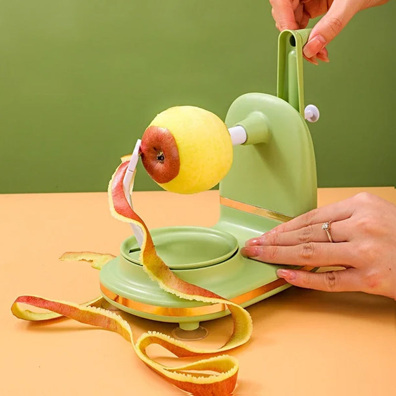 Hand-operated apple peeler