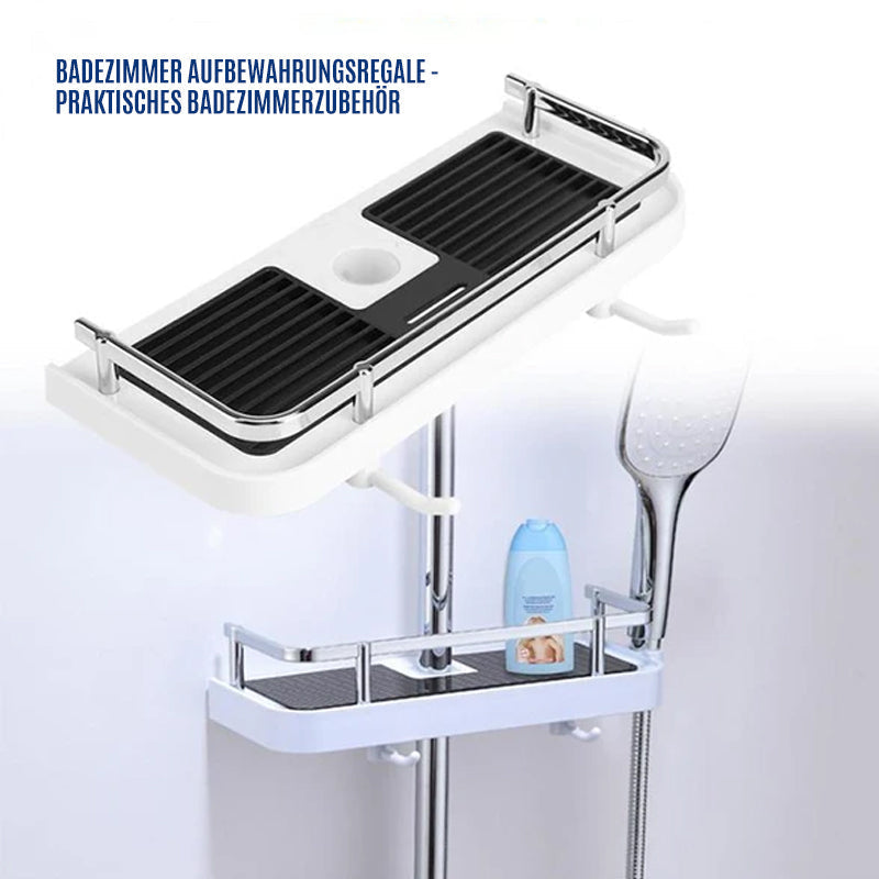 Shower rod storage shelf