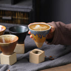 Coarse Pottery Coffee Mug with Base Conical Couture Cup & Base Set