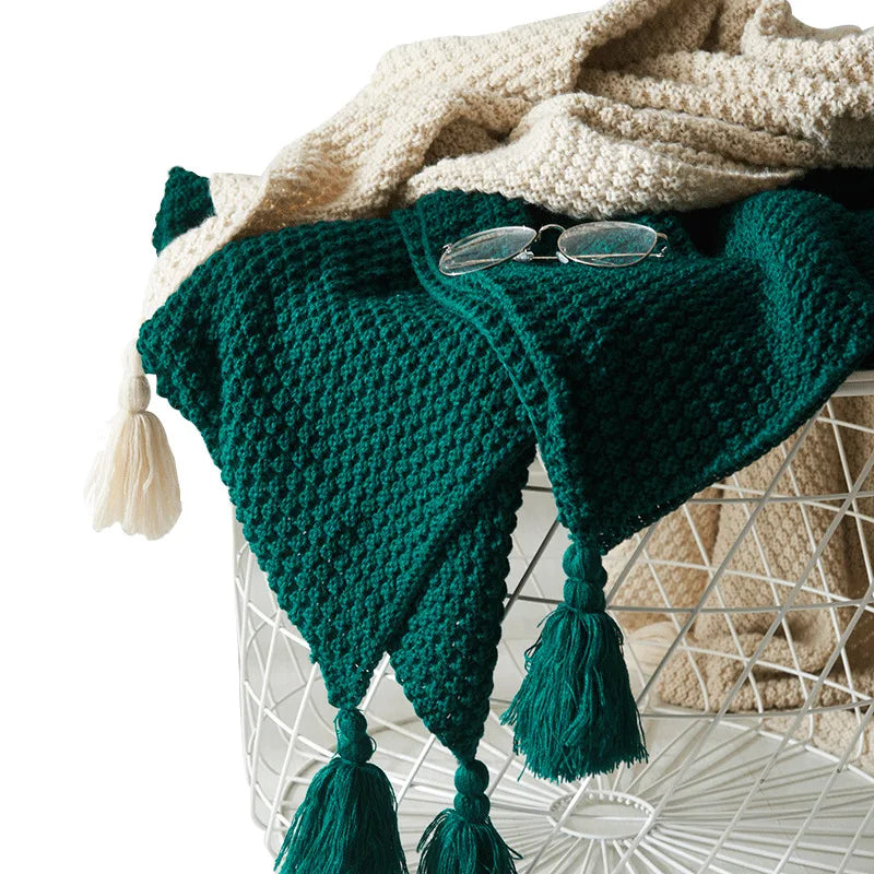NordiWrap Knitted Wool Blanket with Tassels | Nordic Design | Cozy & Elegant | Perfect for Home