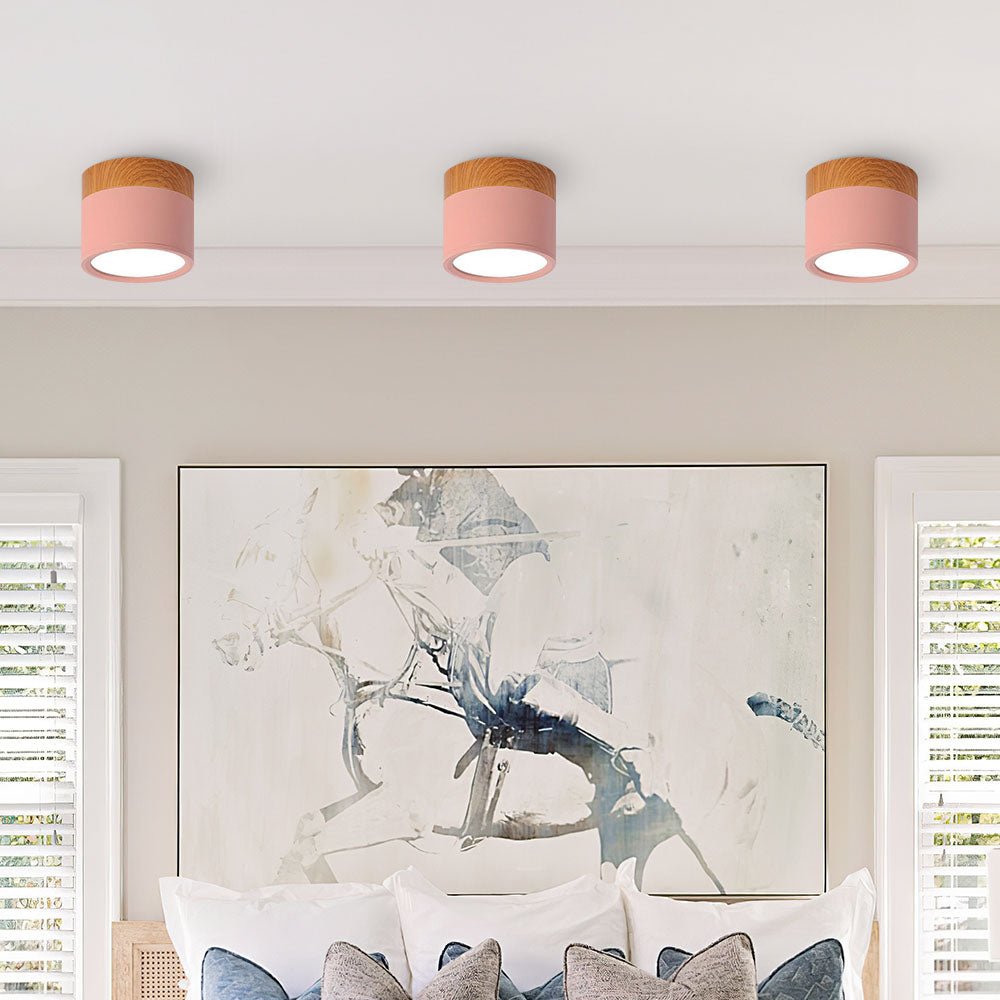 Ceiling Light with Pink Flush Wood Finish