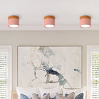 Ceiling Light with Pink Flush Wood Finish