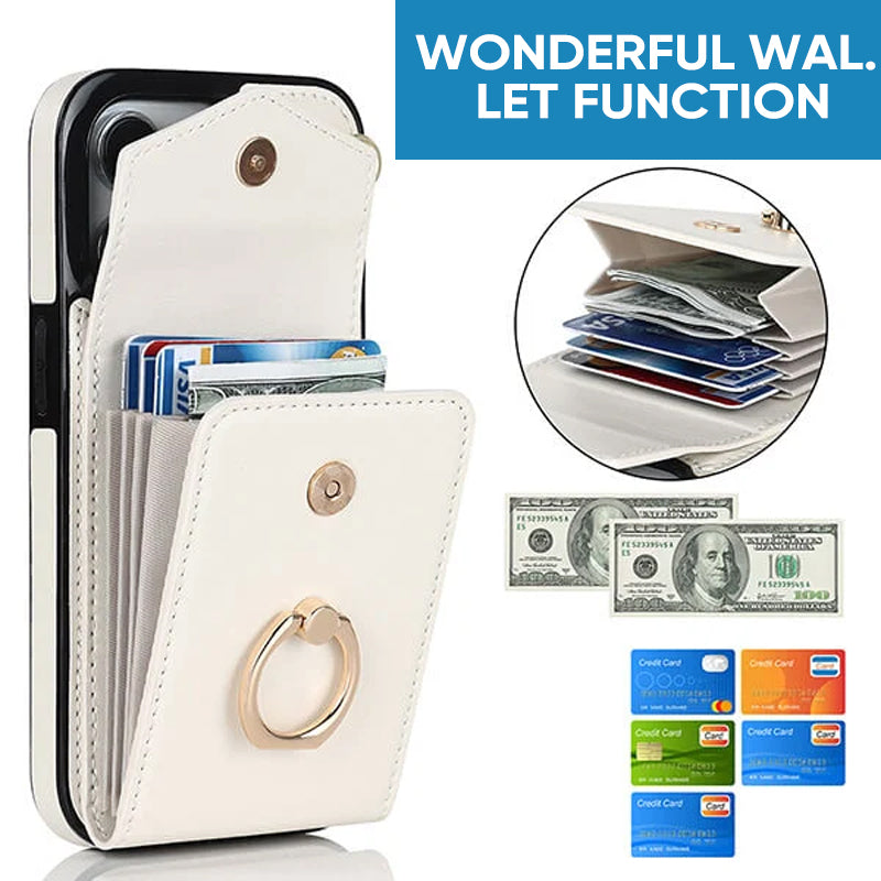 Leather Wallet Case with Ring & Lanyard for iPhone