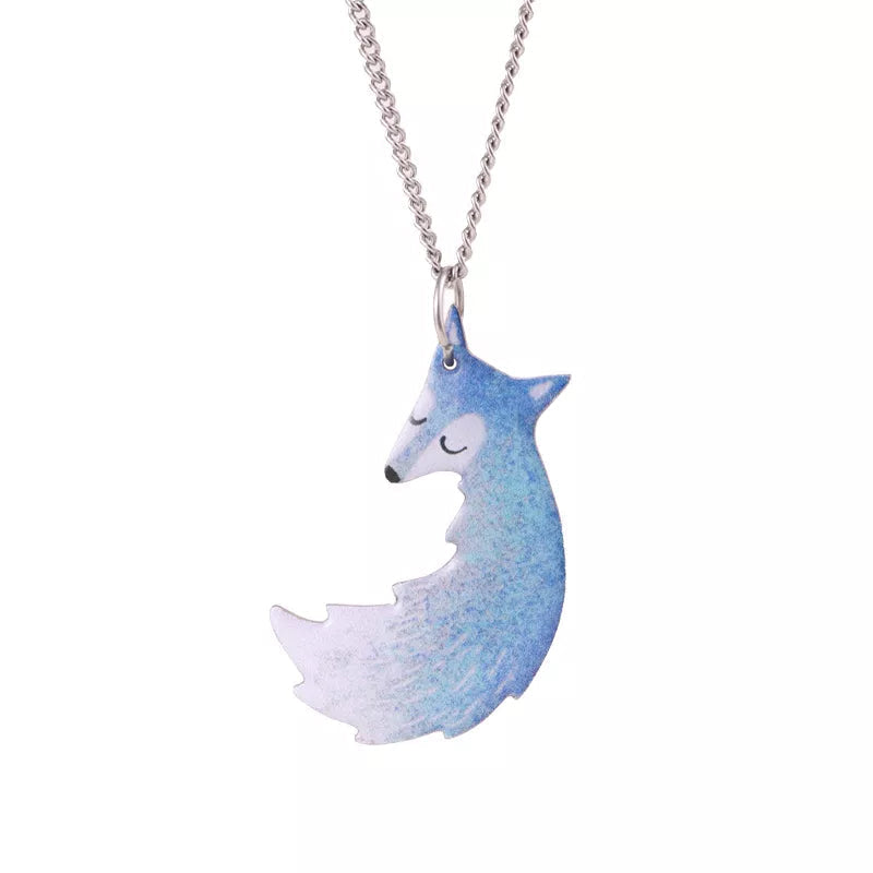 Hand-painted Fox and Wolf Couple Embrace Necklace