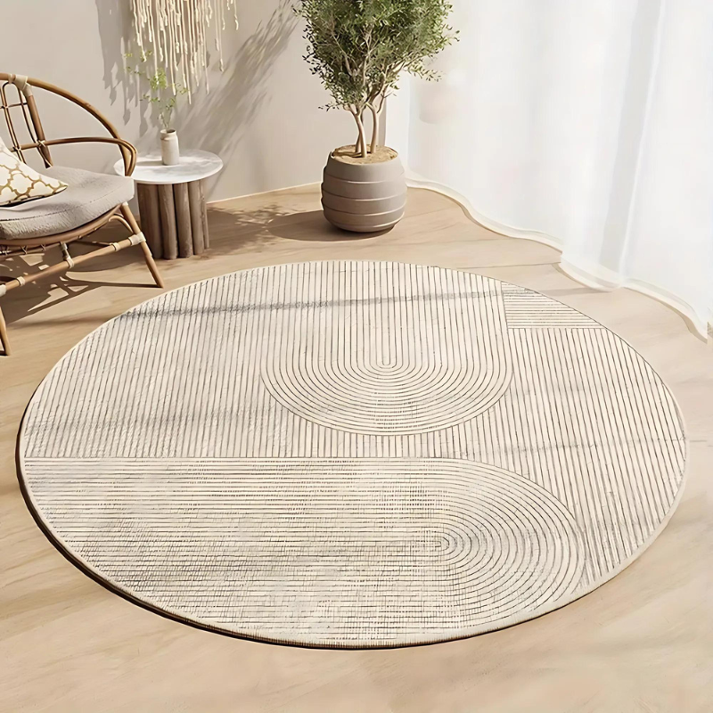 Round rug in Scandinavian design – Modern anti-slip rug for living room & bedroom