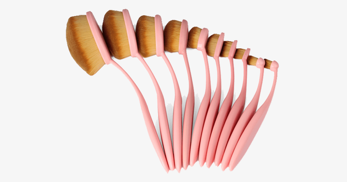 10-piece set of oval brushes in soft pink