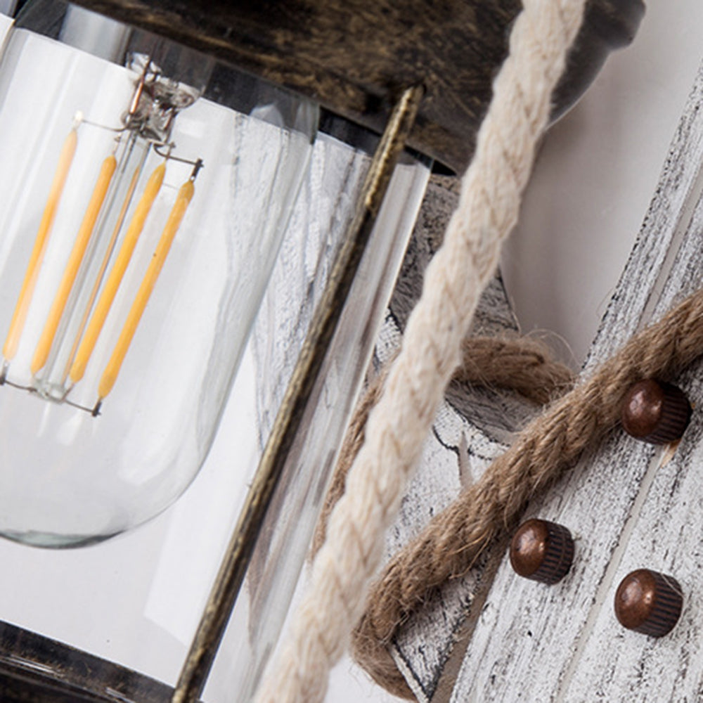Rustic Wood Anchor Wall Lamp with Lantern