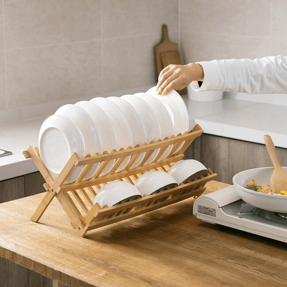 Space-saving bamboo drying rack for an eco-friendly household