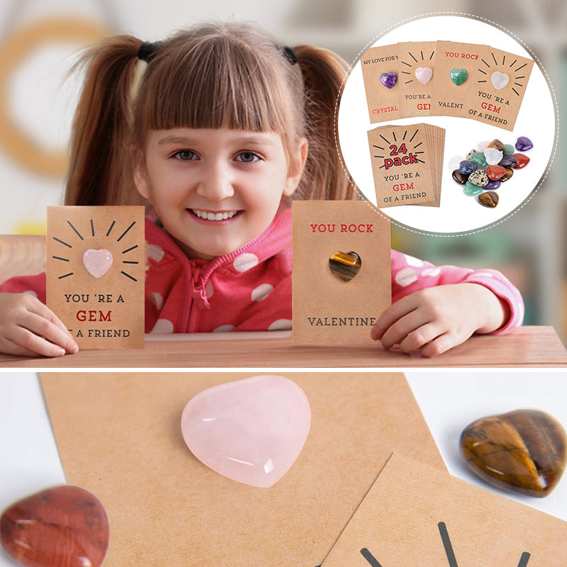 24-pack Valentine's Day cards with heart-shaped crystals