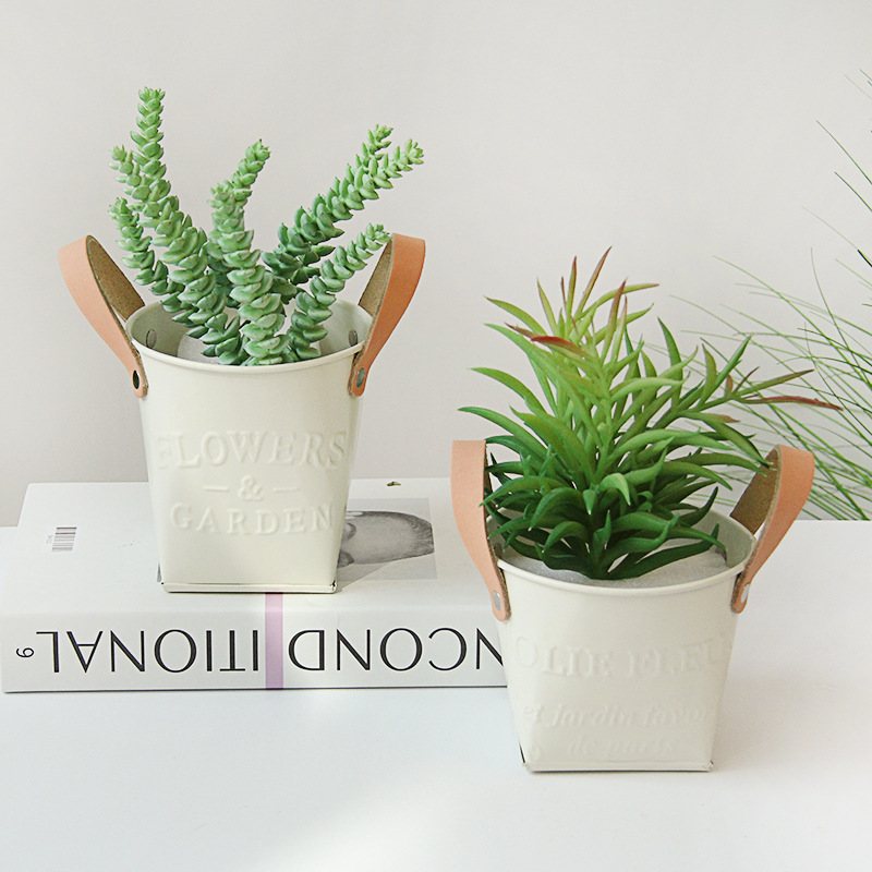Decorative plant pots with leather handles – flower pots for home and garden