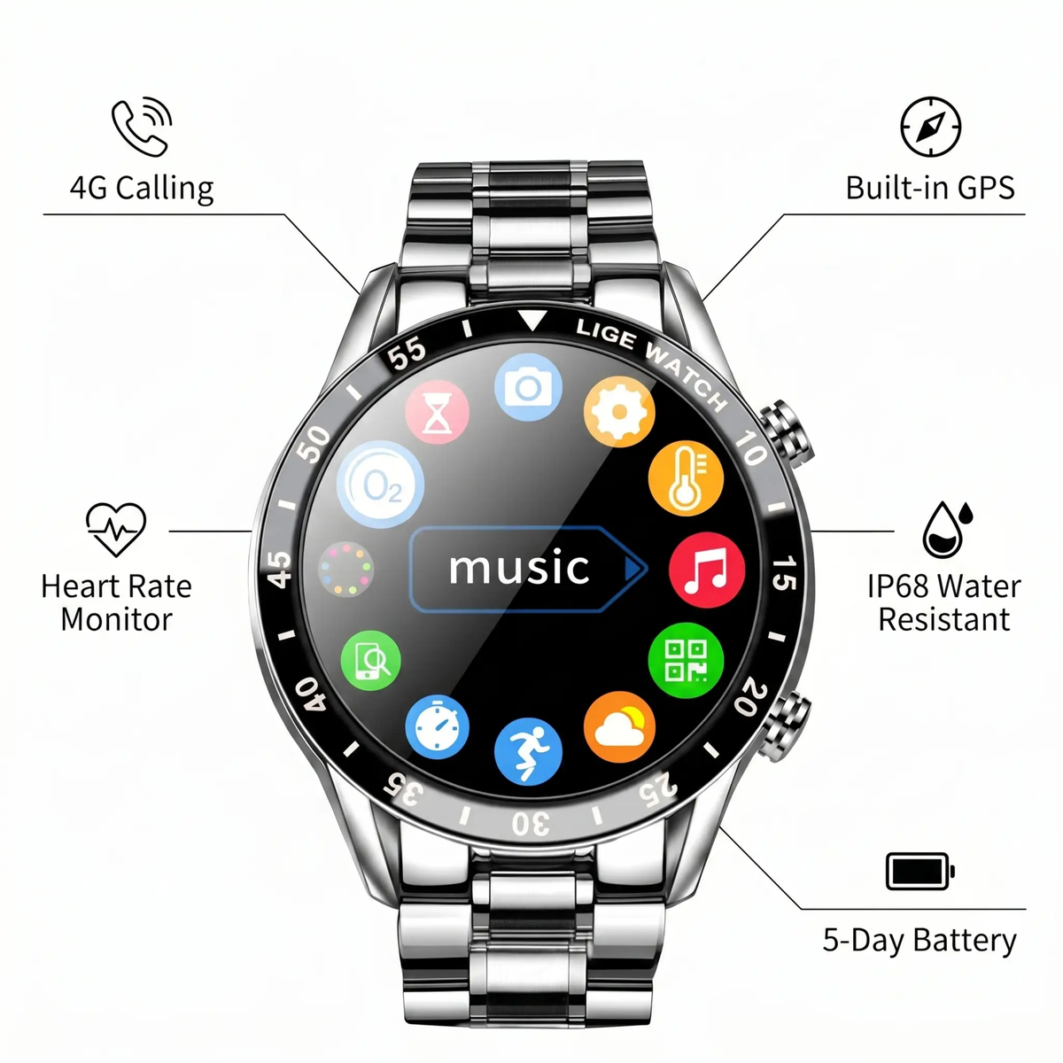 Luxury 4G Smartwatch – Stylish Watch with Calls, GPS & Health Features