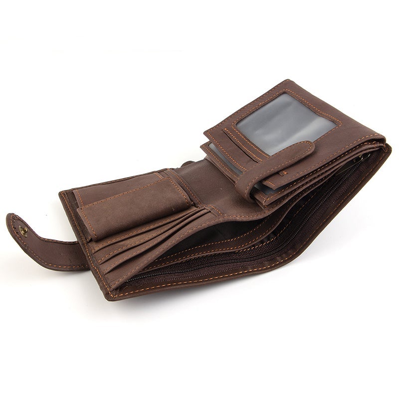 Vintage Leather PU Wallet with three compartments and multiple slots