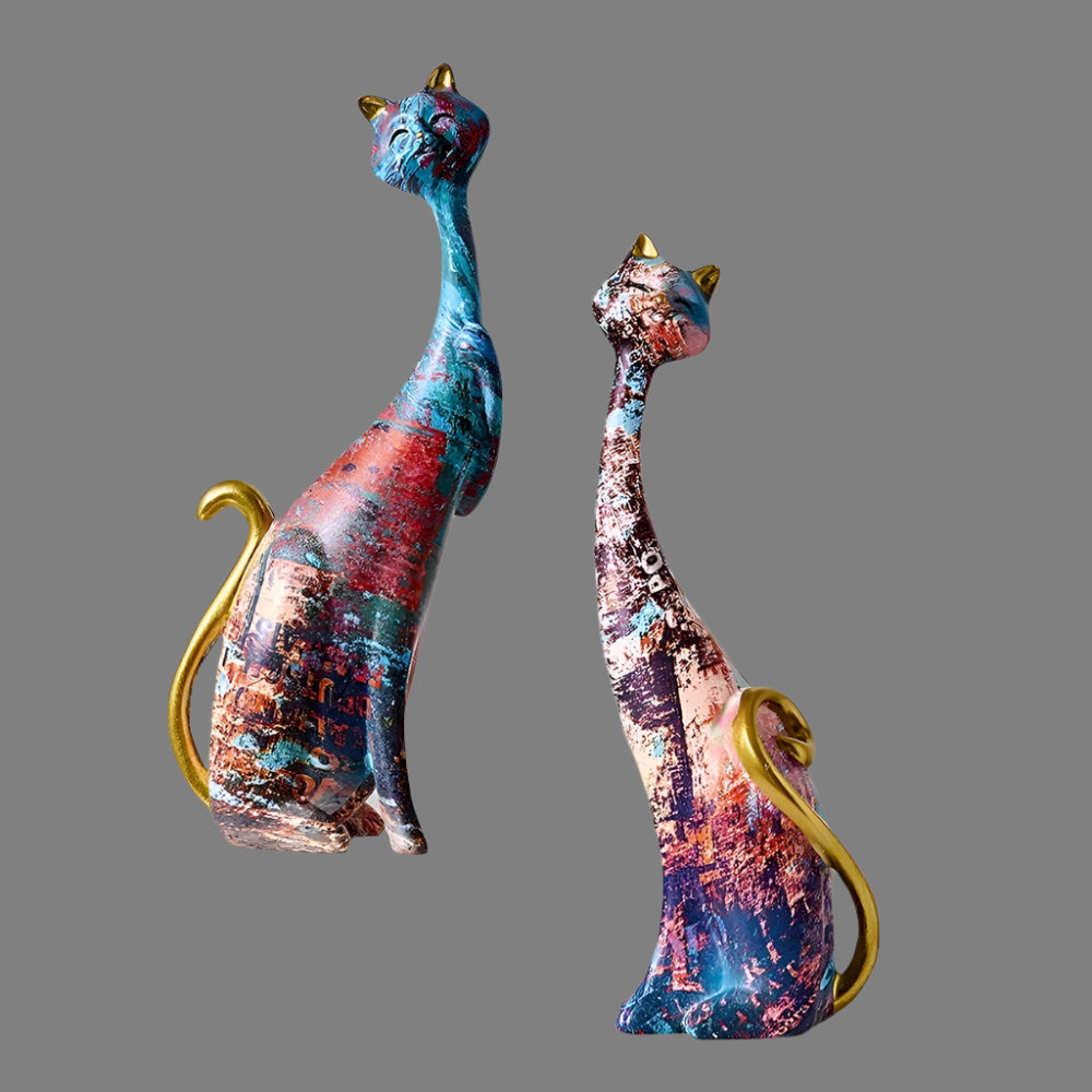 Minimalist Cat Sculpture Duo for Modern Decorative Accents